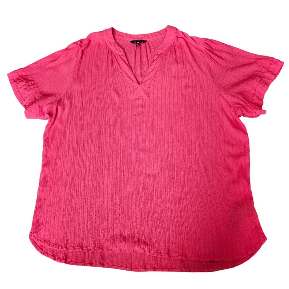Well Worn Tops - Well Worn Textured Hot Pink V-Neck Top Women's XXL Boho Relaxed Fit Barbiecore